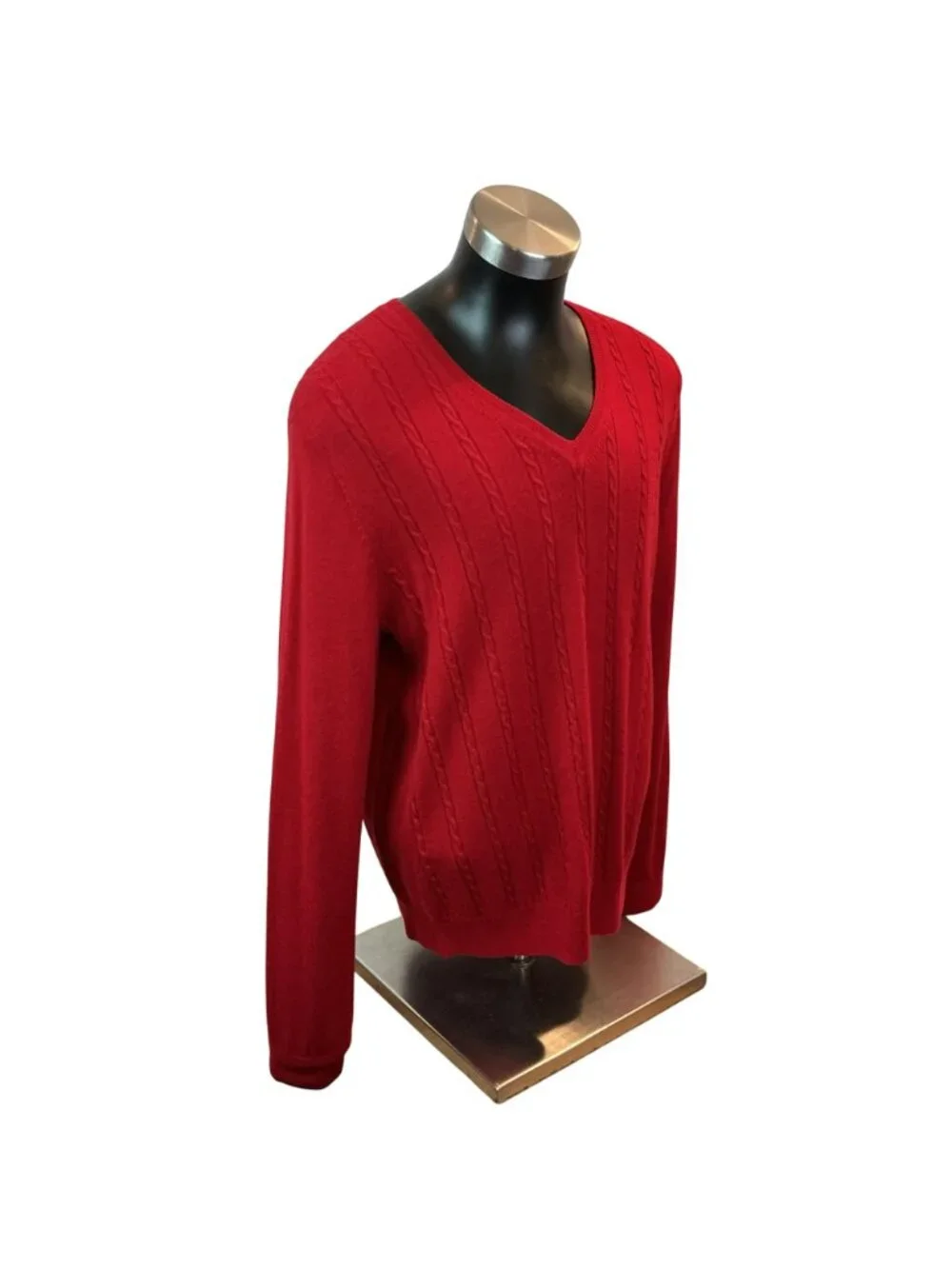 Banana Republic Red V-Neck Sweater Extra Fine Merino Wool Cable Knit Large - Picture 4 of 10
